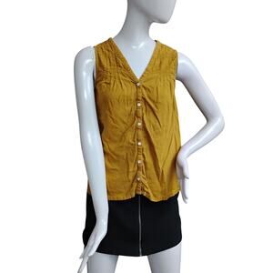 Old Navy Button Down Blouse Size XS Mustard Color Sleeveless Bohemian Style